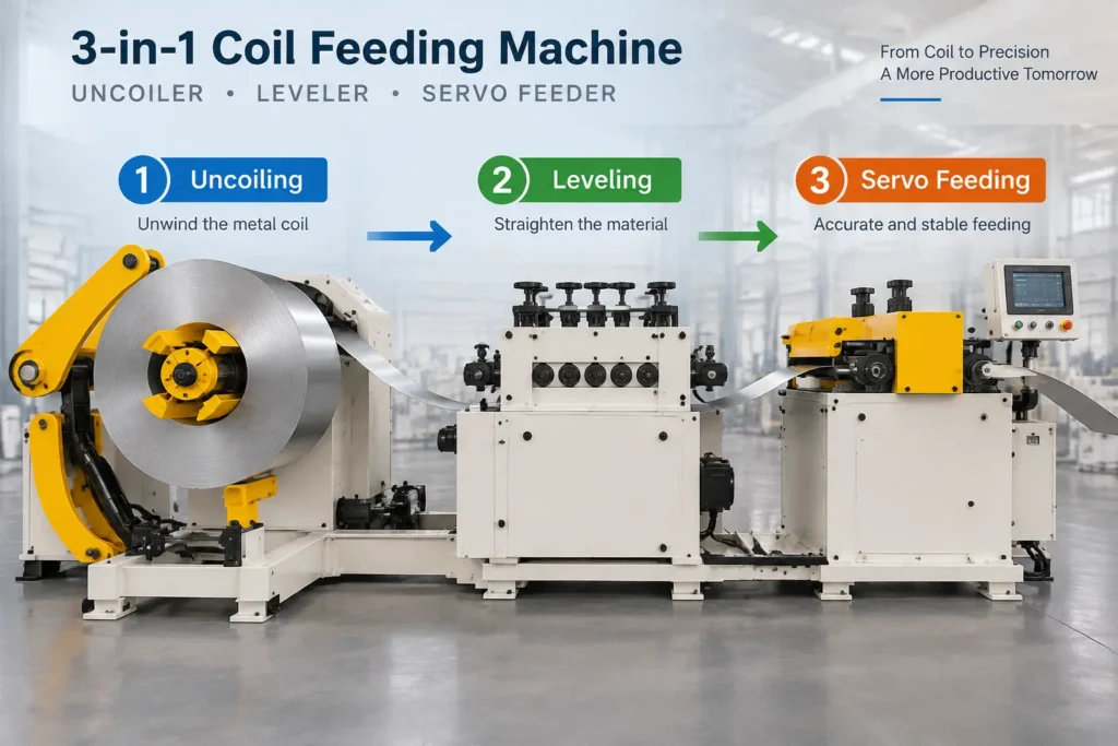 decoiler straightener feeder 3-in-1 working principle